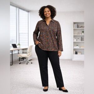 Croft & Barrow Floral Button-Down Blouse 1X | Business Casual Work Top